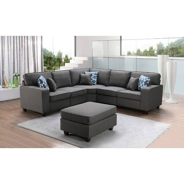 Lilola Home Sonoma Dark Gray Linen 6Pc Modular Sectional Sofa and Ottoman