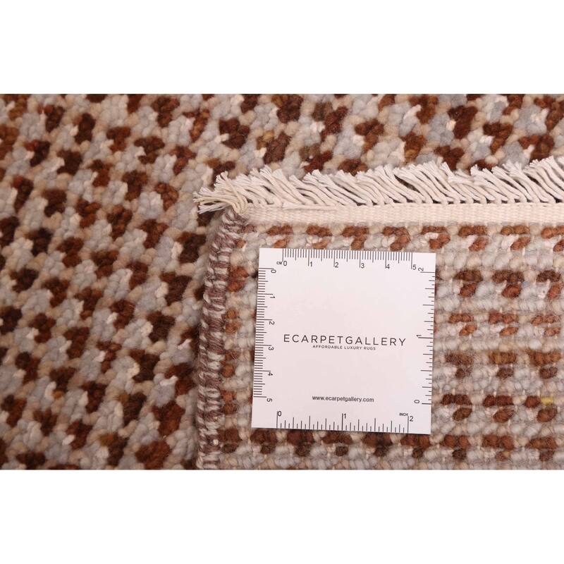 ECARPETGALLERY Hand-knotted Silk Shadow Brown Viscose, Wool Rug - 6'0 x 8'10