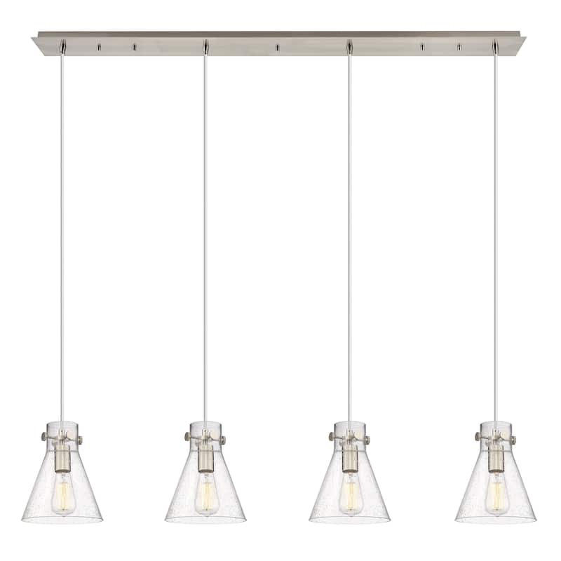 Innovations Lighting Newton Cone - 4 Light 8" Cord Hung Linear Pendant - Seedy/Brushed Satin Nickel