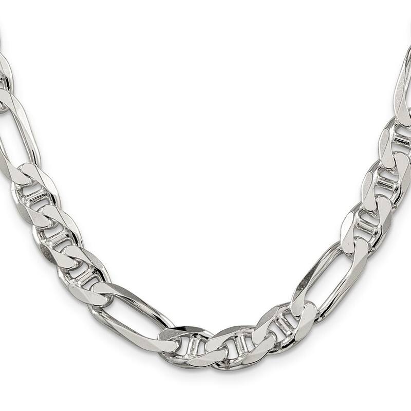 Curata 925 Sterling Silver Solid Polished 8.75mm Figaro Nautical Ship Mariner Anchor Chain Anklet 9 Inch Lobster Claw