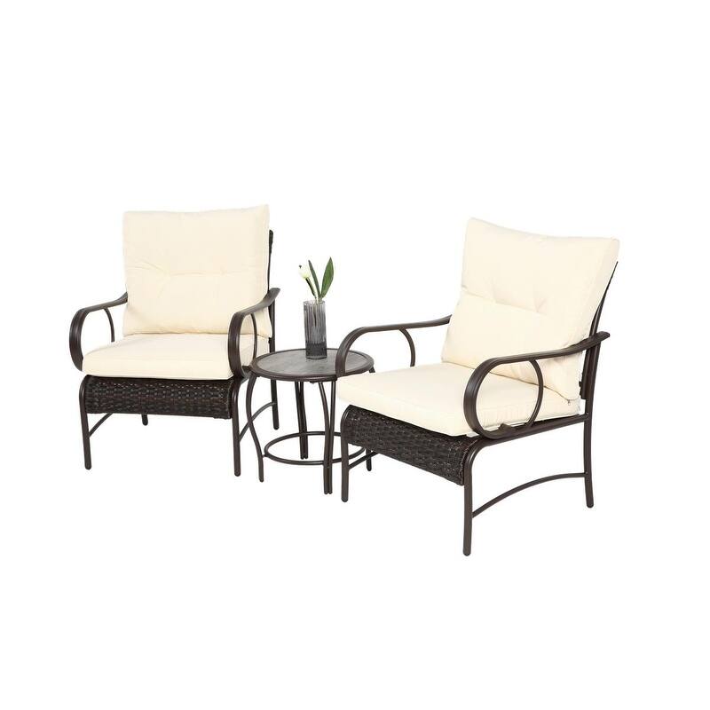 3 Pieces Patio Set, Outdoor Wicker Furniture Sets Modern Rattan Chair Conversation Sets with Coffee Table - N/A