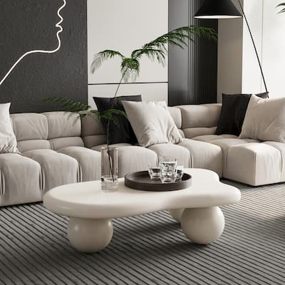 40 Inch Cloud Shaped Coffee Table with 3 Ball Legs for Living Room