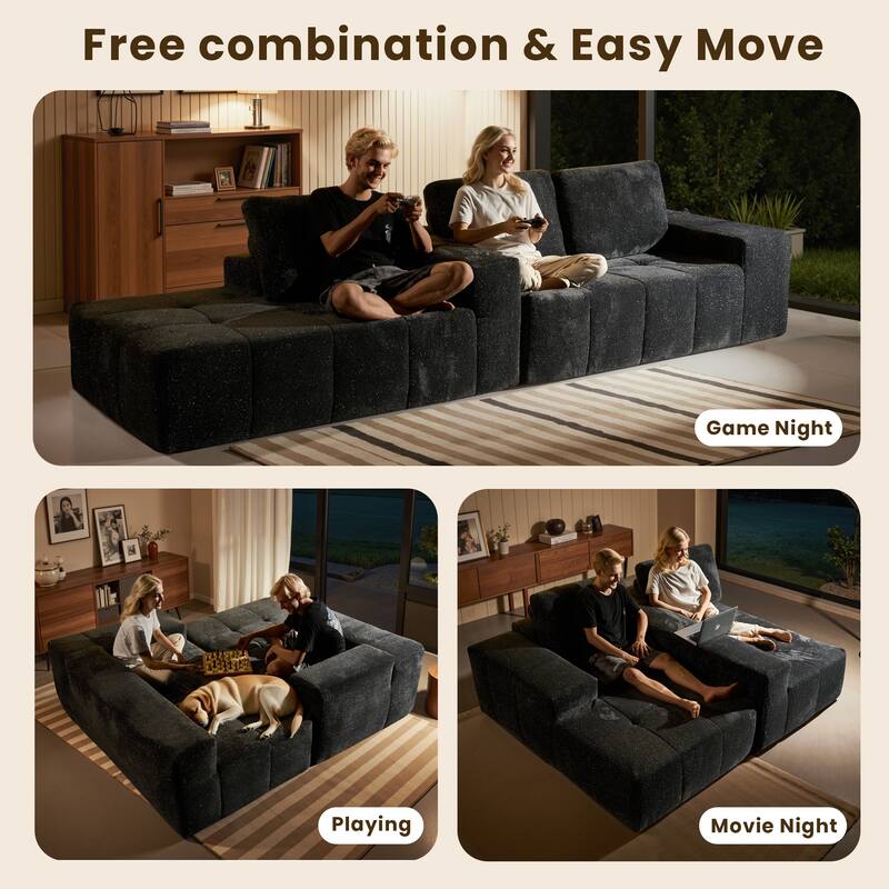 HOOOWOOO Modern Sparkly Velvet Fabric Chaise Sofa Couch