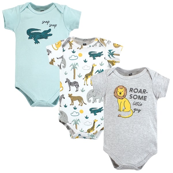 slide 1 of 1, Hudson Baby Cotton Bodysuits, Safari Animals 0-3 Months - Safari Animals