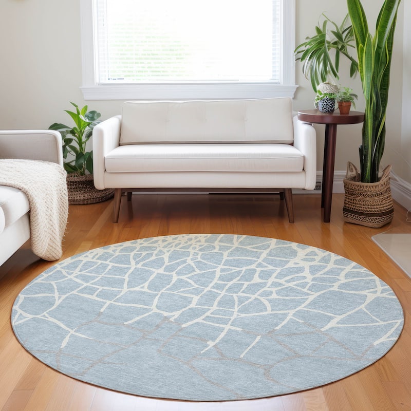 Machine Washable Indoor/ Outdoor Abstract Webby Chantille Rug - Sky - 8' x 8'
