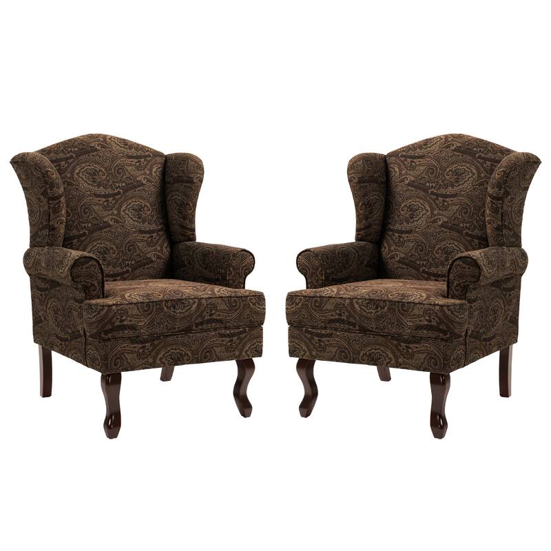 2 Set Traditional Rolled Arm Wing Back Accent Chair