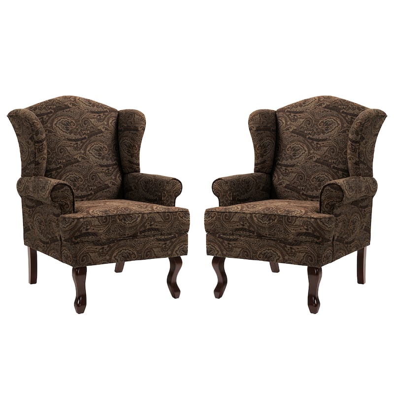 2 Set Traditional Wingback Accent Chairs Upholstered Armchair