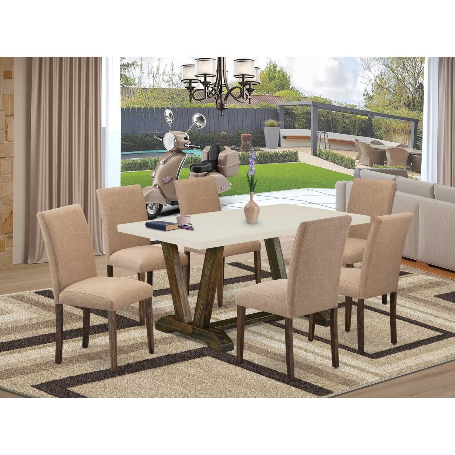 HomeStock 7-Pc Multi-Color Solid Wood Top-Rectangular Upholstered Dining Room Set with High Back-Seats 4