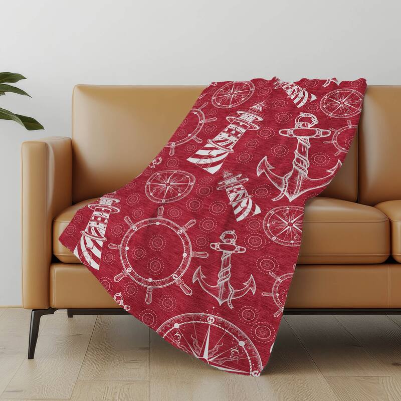 Premium Machine Washable ASB154 Coastal Lighthouse Sherpa Throw Blanket - Red - 4'2" x 5'10"
