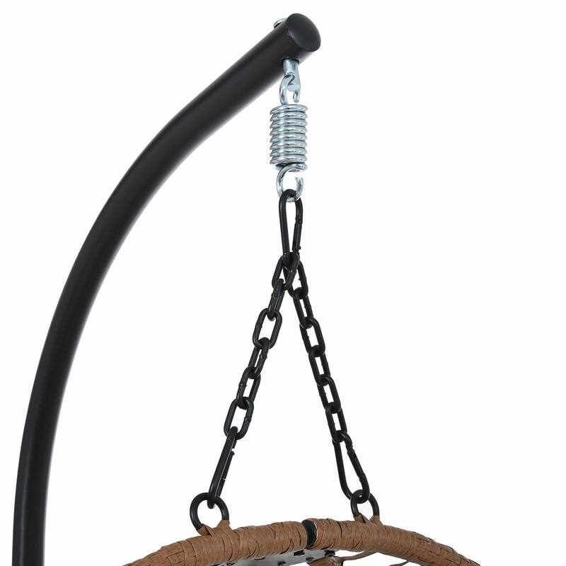 Single Person Folding Egg Chair with Stand, Indoor Outdoor Hanging Wicker Swing Chair with Adjustable Feet