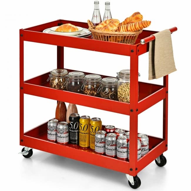 3-Tier Utility Cart Metal Mental Storage Service Trolley - 30'' x 15'' x 31'' (L x W x H)
