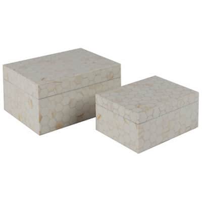 Alia Decor Storage Box Set of 2, Rectangular, Geometric White Wood Tones
