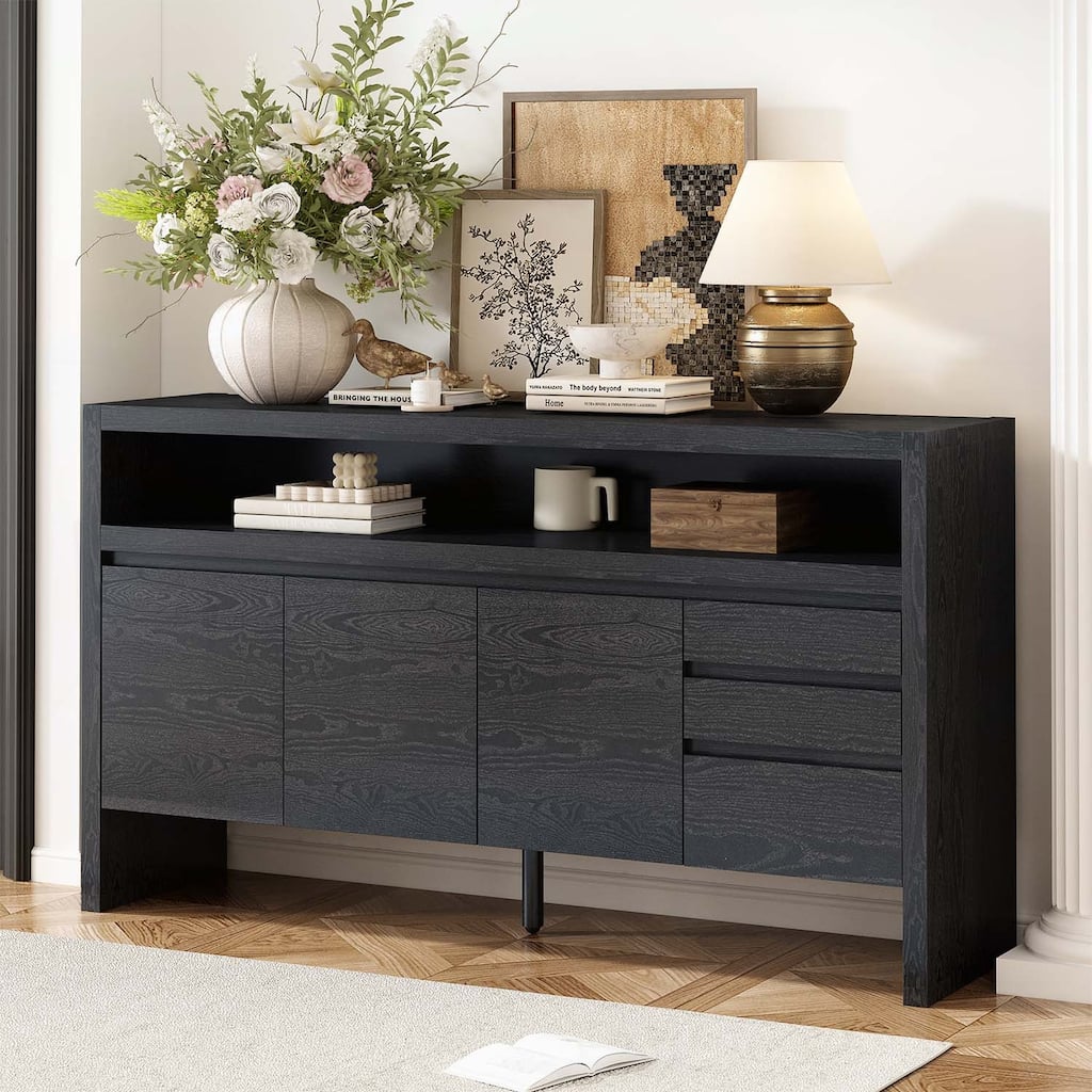 Functional Sideboard with Drawers and Semi - Open Shelf