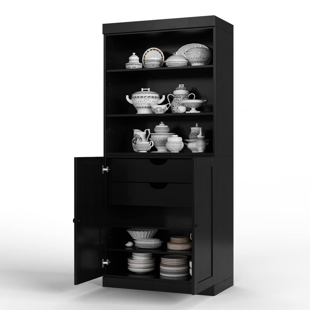 Palace Imports 100% Solid Wood 32" Pantry Cabinet with Shaker Doors, 2-Drawers and Adjustable Shelves