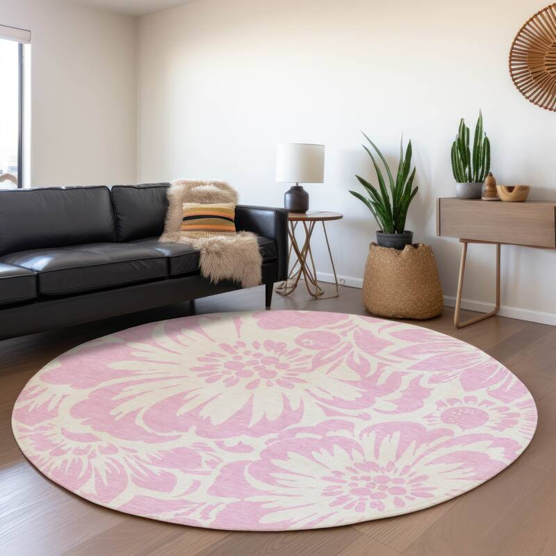 Premium Washable Super Soft Modern Floral Mayfield Rug - Pink - 8' x 8' - Round