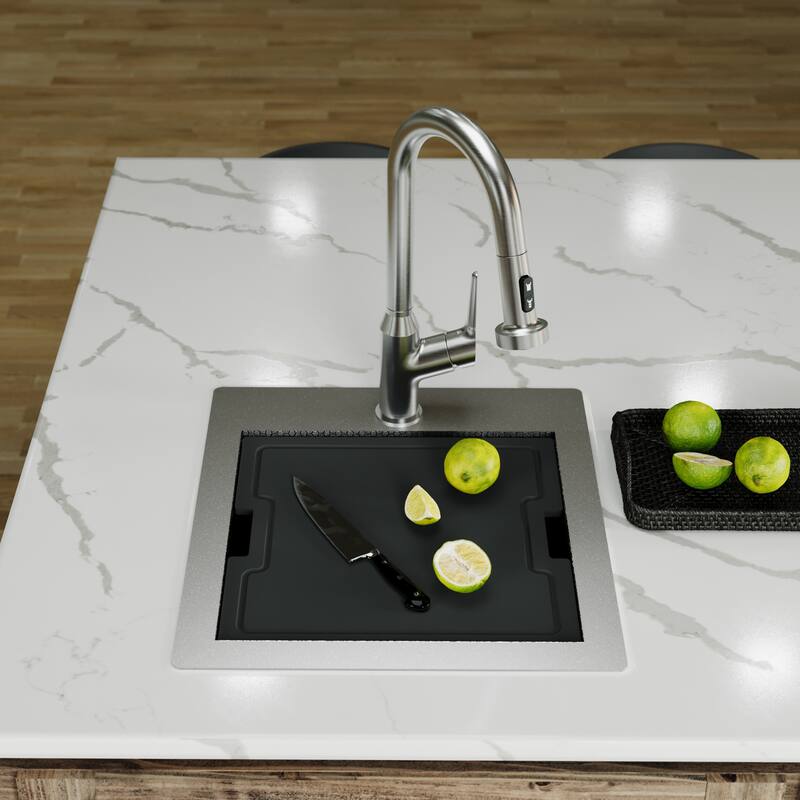 Matrix 17" Top Mount Workstation 16 Gauge Single Bowl Stainless Steel Sink with Accessories