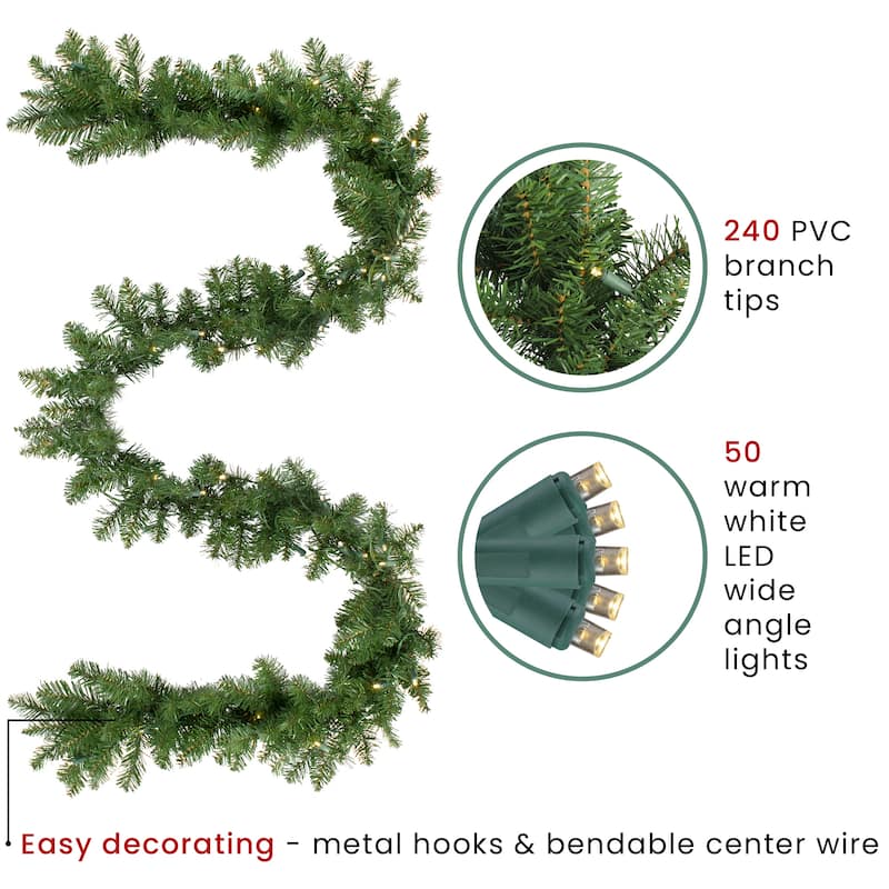 9ft x 12in Buffalo Fir Artificial Christmas Garland - Warm White LED