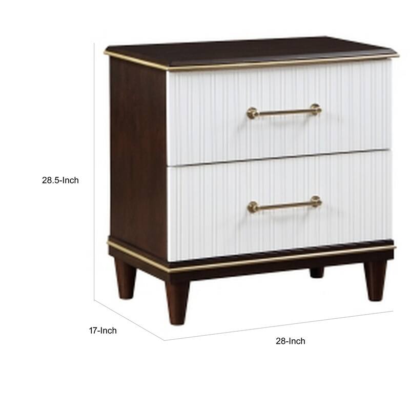 White/Brown 2 Drawer 17 in. W Nightstand with Sturdy Hardware and Ample Storage
