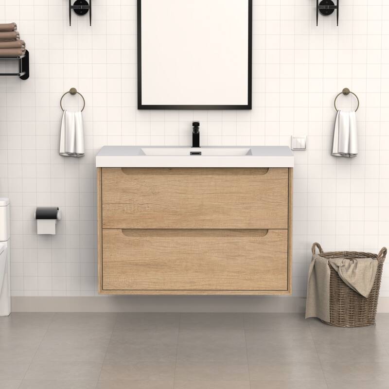 36" in. W x 26" in. D Modern Rectangular Integrated Resin Bathroom Sink Vanity Top One-Piece Design