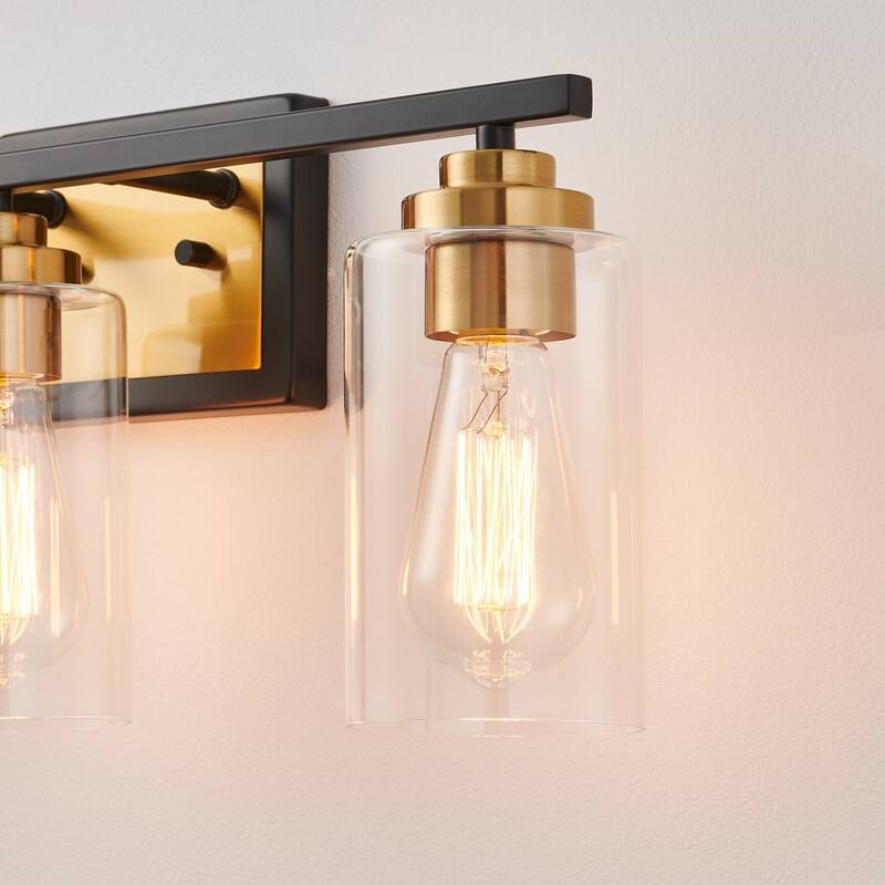 KAWOTI Rive 3-Light Antique Brass Dimmable Bathroom Vanity Light