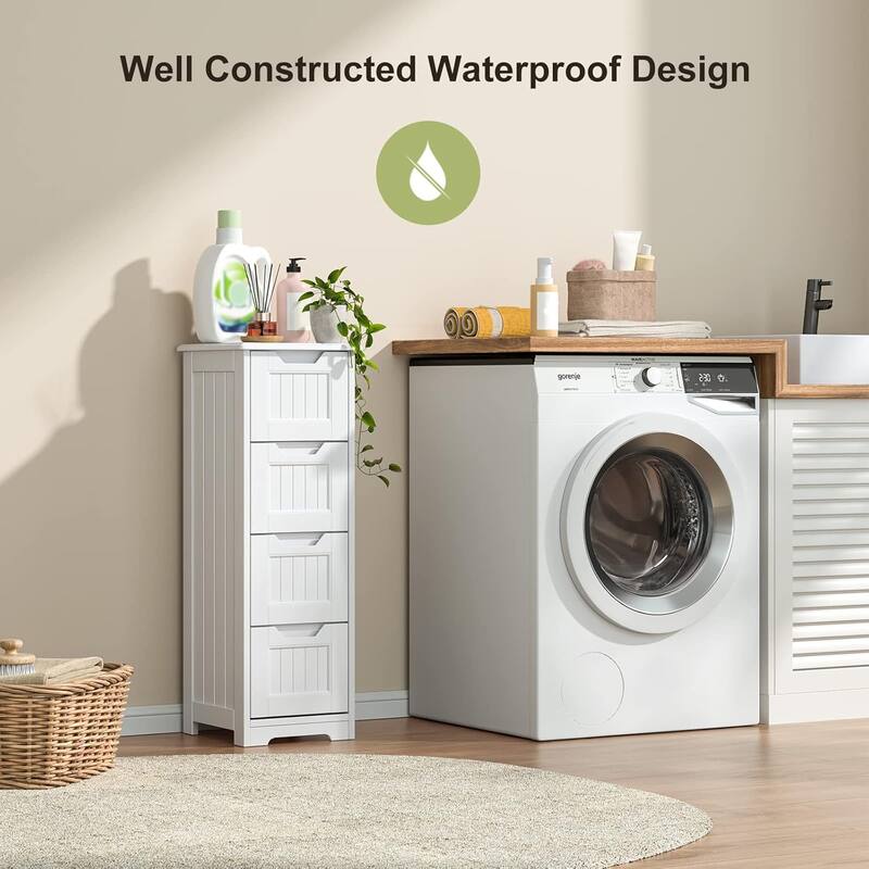 Bathroom freestanding floor standing storage cabinet with 4 drawers slim storage cabinet tall linen tower