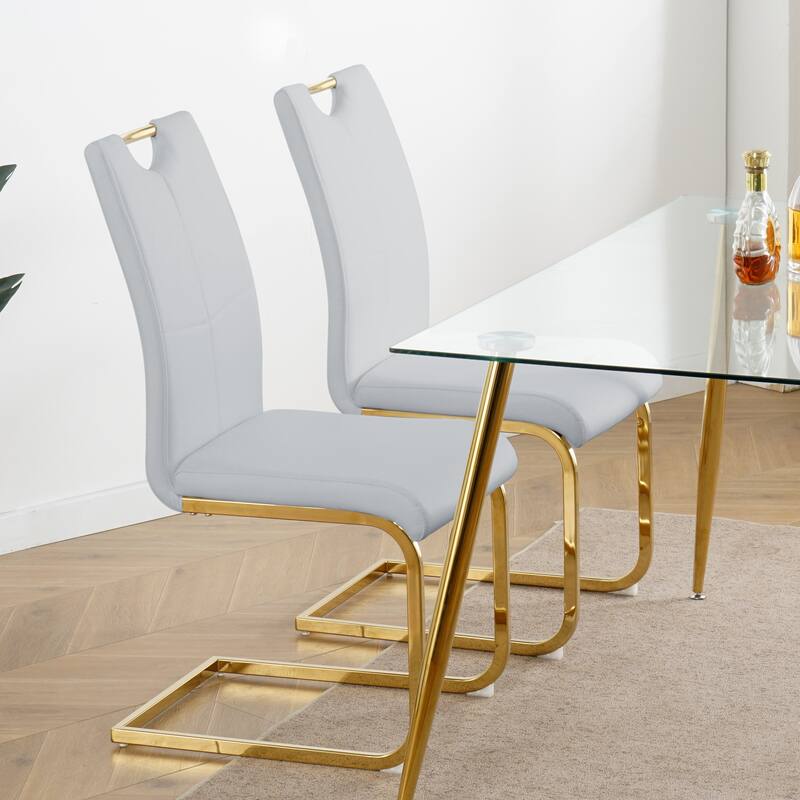 Modern Set of 2 Dining Chairs with Leather Cushioned Seat, Chrome Metal Legs, for Dining Room, Living Room, and Bedroom