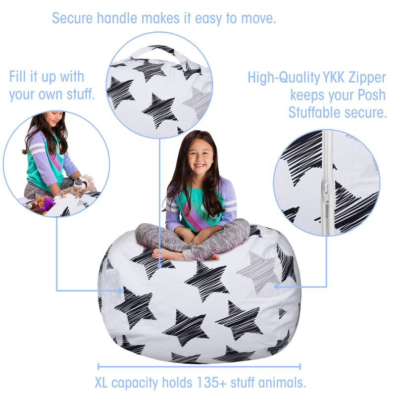 Kids Bean Bag Chair Cover Stuffed Animal Storage or Toy Organizer