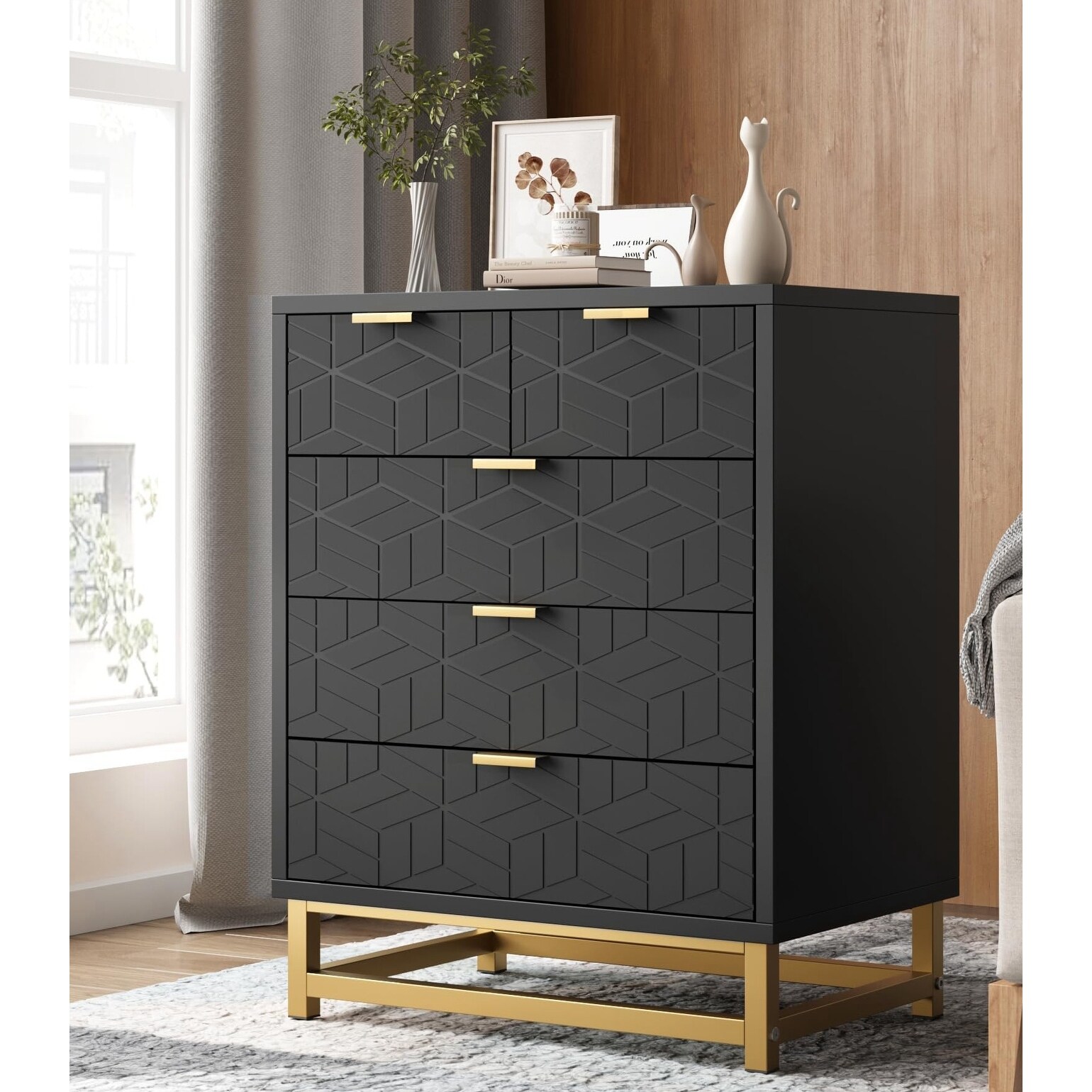 grey dresser with gold handles Richmond Ridged Wide 6 Drawer Dresser, Matte Taupe - daals main image 1