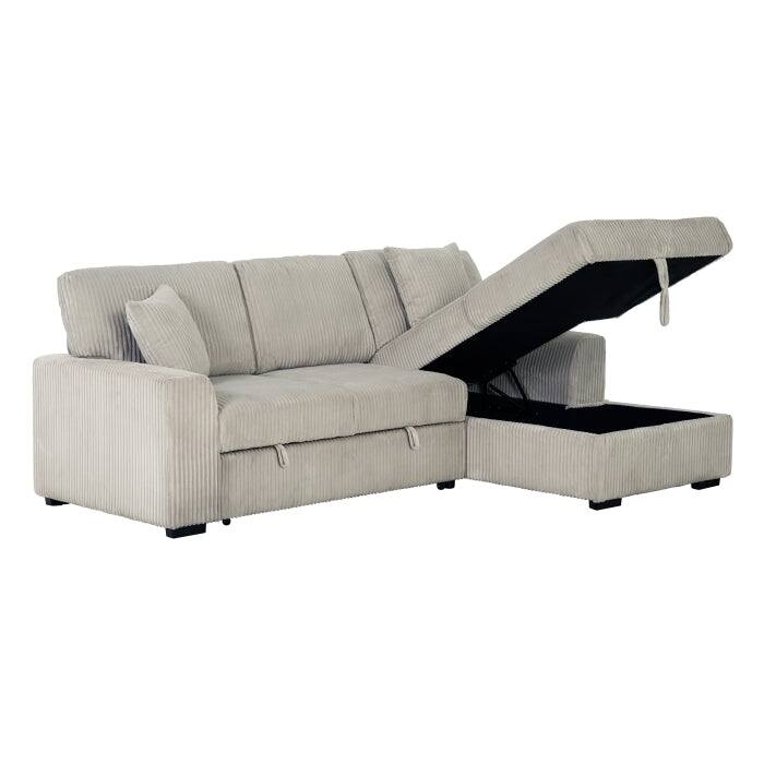 Corduroy Fabric Pull Out Sectional Sofa Bed with Storage Chaise and Pillows