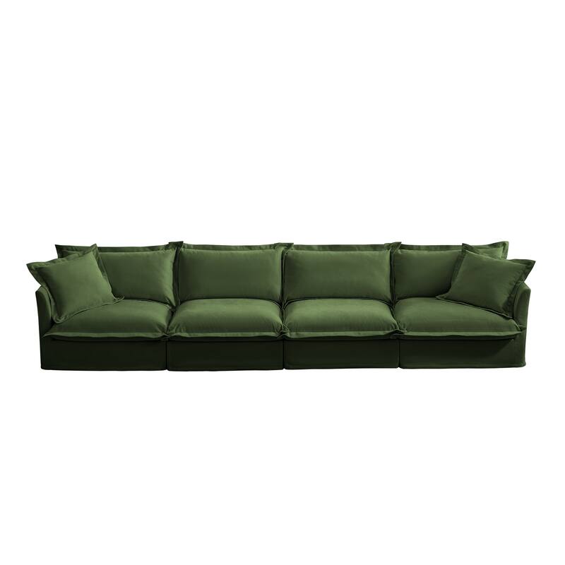 Modern 4 Seater Upholstered Sofa with 2 Pillows - Green,Chenille