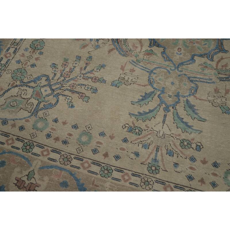 Hand Knotted Oriental 100% Wool Carpet Traditional Floral Beige & Ivories Tabriz Area Rug - 11' 0'' X 7' 10''