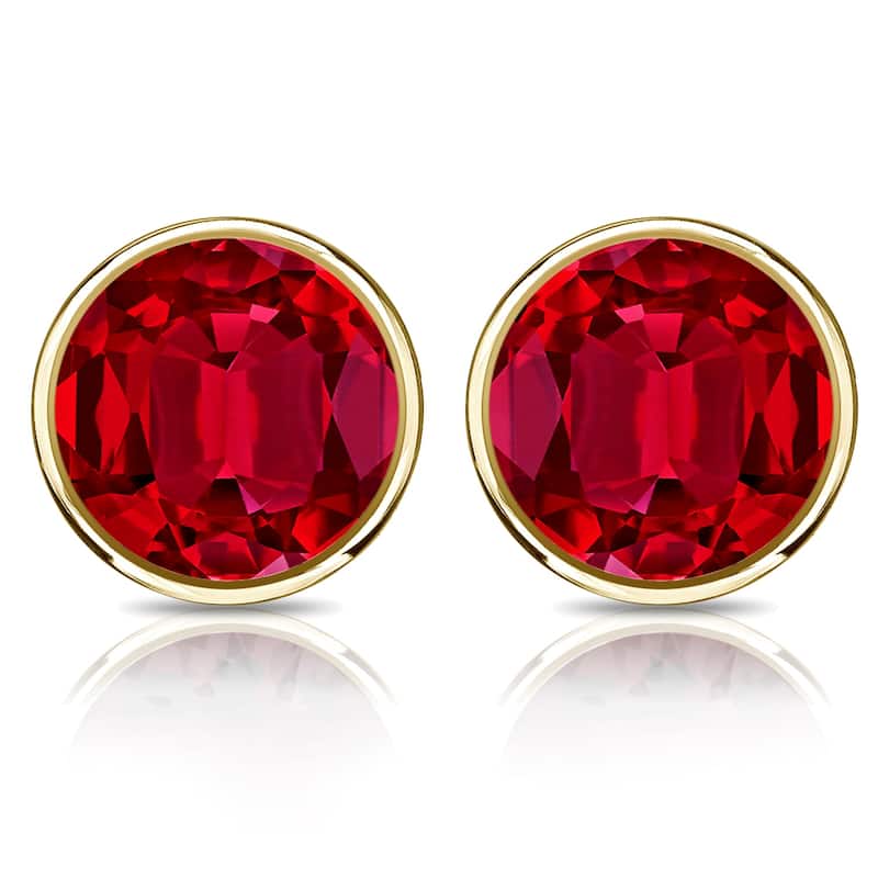 Auriya 14k Gold Lab Grown Gemstone Ruby Stud Earrings Round 0.25 to 5.00 ct. tw. Bezel Screw-Back