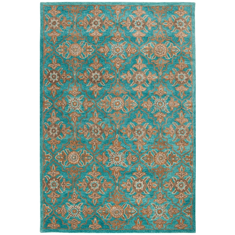 SAFAVIEH Handmade Heritage Peony Damask Traditional Oriental Wool Rug - 6' x 9' - Turquoise/Multi