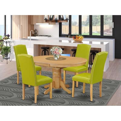 Oval Dining Table Set 5pc 42-60" Table w/ Butterfly Leaf & 4 Parsons Chairs - Autumn Green