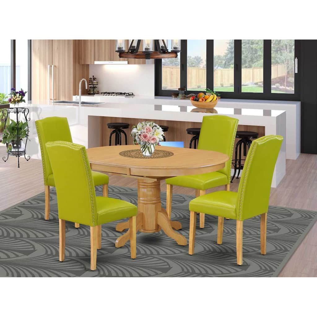 Oval Dining Table Set 5pc 42-60" Table w/ Butterfly Leaf & 4 Parsons Chairs - Autumn Green