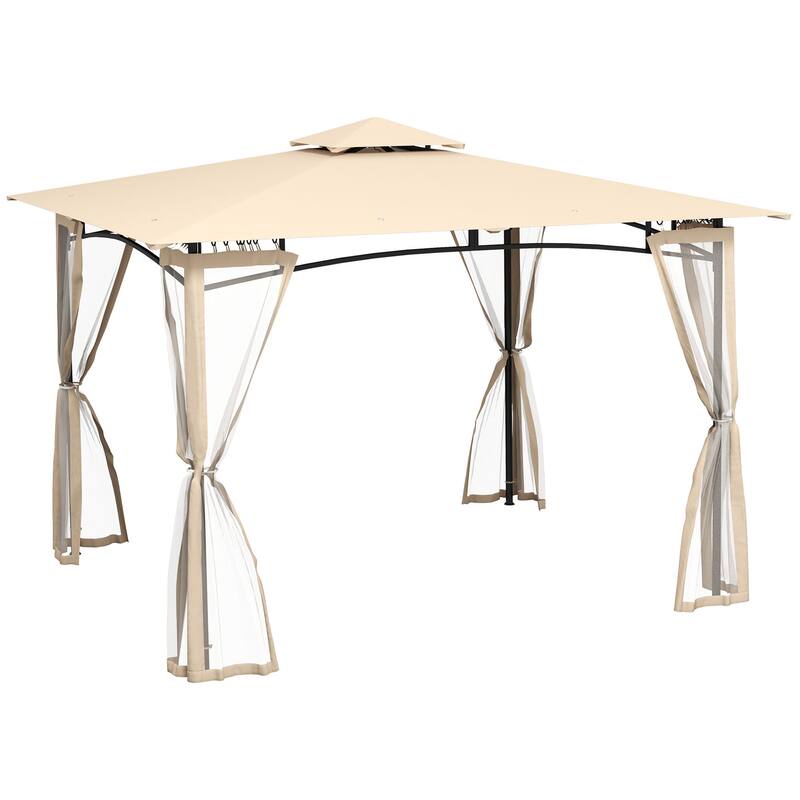 Outsunny 10' x 12' Patio Gazebo with Netting, Double Roof Outdoor Gazebo Canopy Shelter, Solid Metal Frame