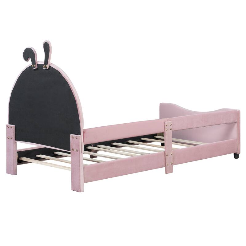 Twin Size Upholstered Daybed with Rabbit Ear Shaped Headboard for Home Office
