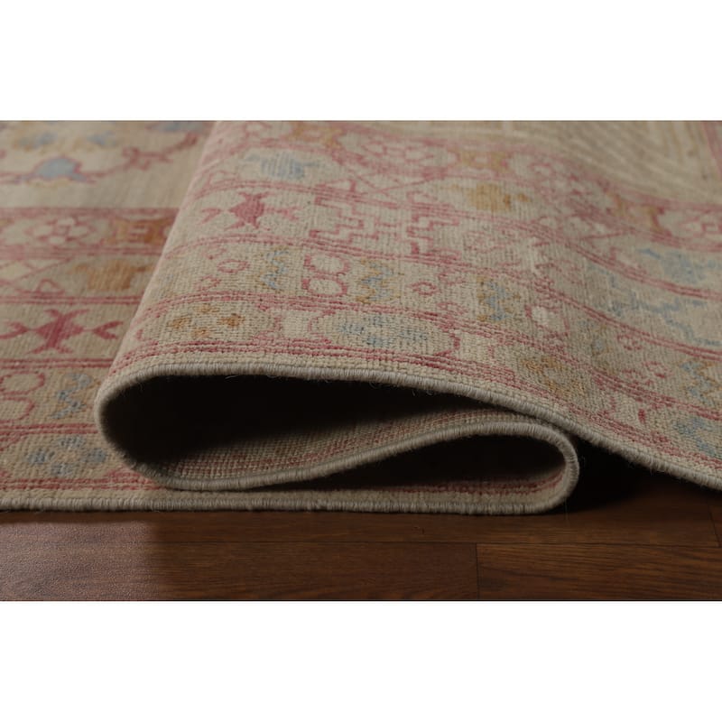 Hand Knotted Oriental 100% Wool Carpet Transitional All-Over Beige & Ivories Oushak Area Rug - 9' 9'' X 8' 1''