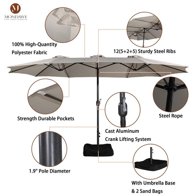 15ft Rectangular Patio Market Umbrella with Base