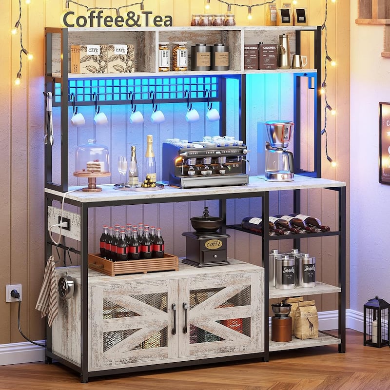 Baker's Rack Coffee Bar Cabinet Microwave Stand Kitchen Cabinet - Clear