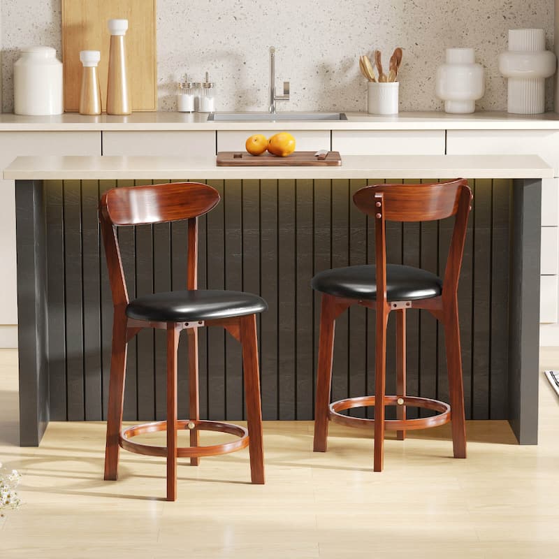 Costway 23.5" Bar Stool Set of 2/4 with Curved Backrest & Footrest - See Details