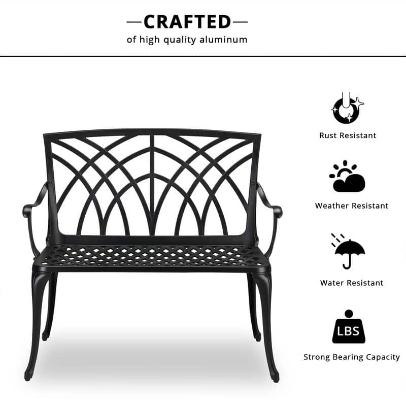 Outdoor Patio Garden Black 38 in. Powder-coat Aluminum Bench