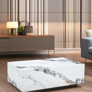 Modern MDF Coffee Table with Marble Pattern - Bed Bath & Beyond - 39103054