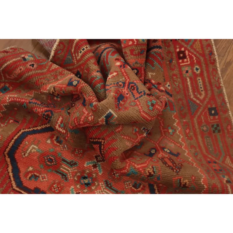 Hand Knotted Oriental 100% Wool Carpet Traditional Geometric Brown Mahal Runner Rug - 10' 1'' X 2' 7''
