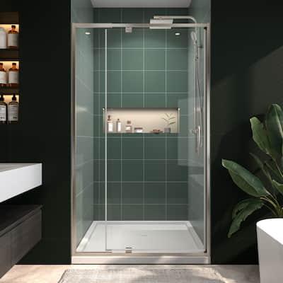 Modland 42"x71" Pivot Swing Semi-Frameless Shower Door Black/Nickel with 1/4" Tempered Clear Glass