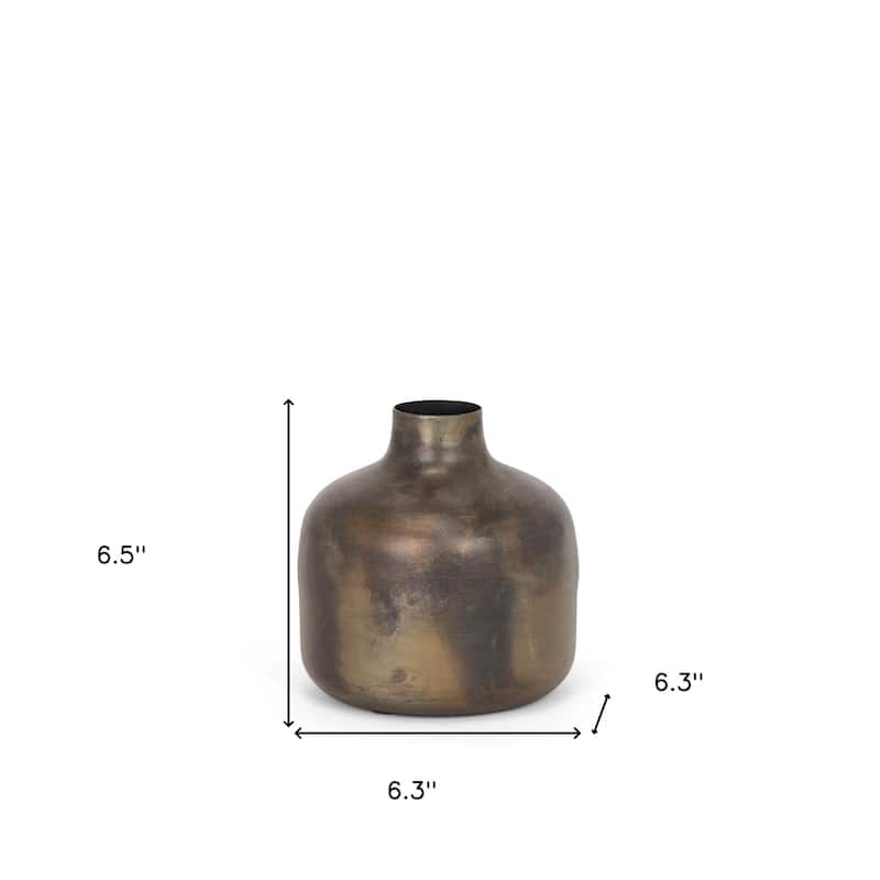 7" Antiqued Gold Metal Cylinder Table Vase - 6.30