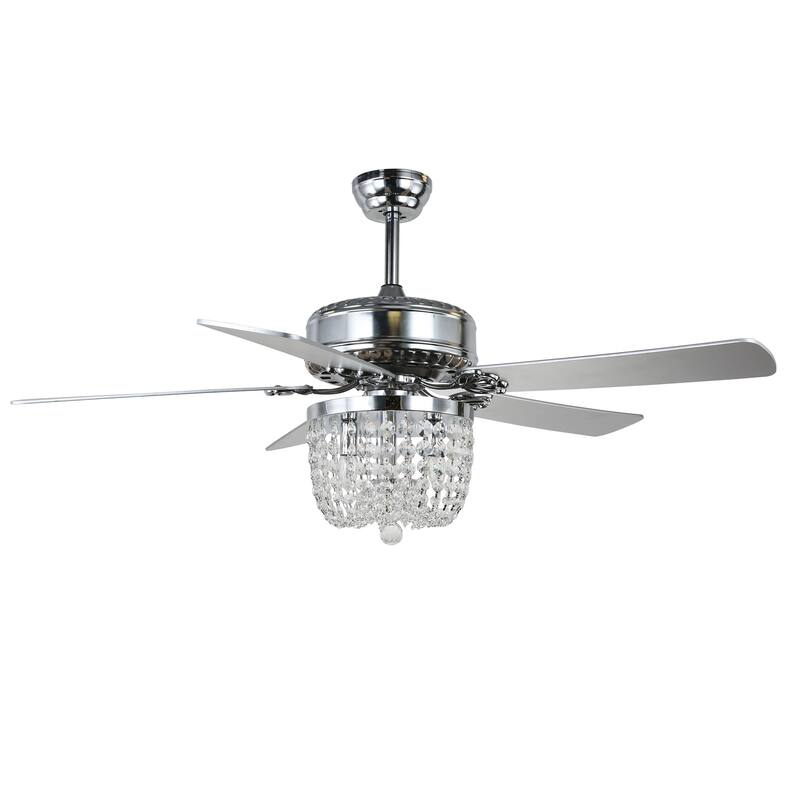 Oaks Aura 52in. Modern Glam Chrome Crystal 5 Reversible Blades Ceiling Fan Remote Control Included
