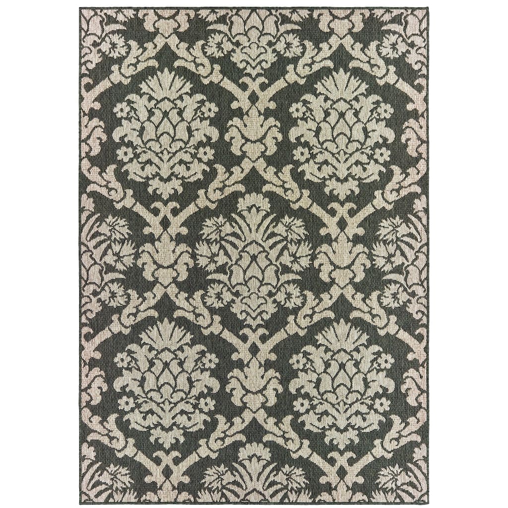 Lansing Grey Charcoal Floral Outdoor Casual Area Rug