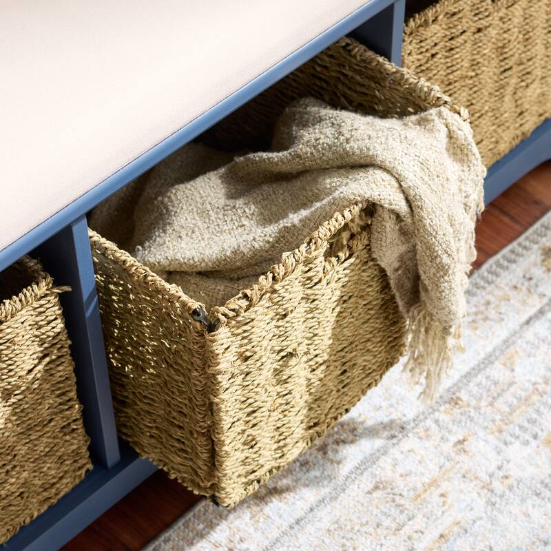 SAFAVIEH Eola Grey/ White Storage Bench - 47" x 16.1" x 19.9" - 47"W x 16"D x 20"H