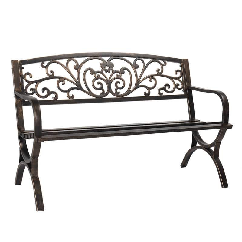 Patio 50 in. Powder Coated Iron Park Bench - Bronze
